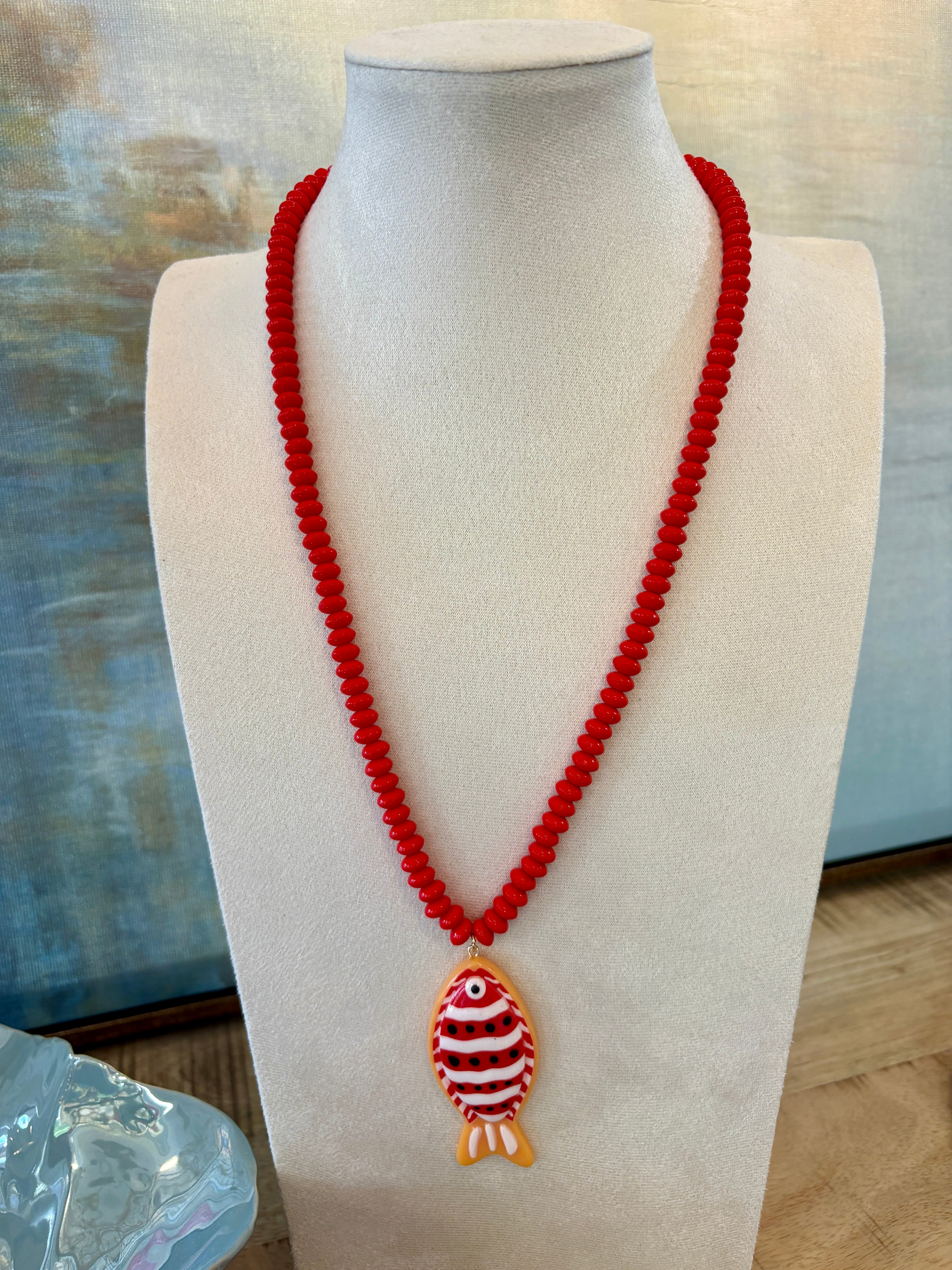 Vibrant Beaded Fish Necklace