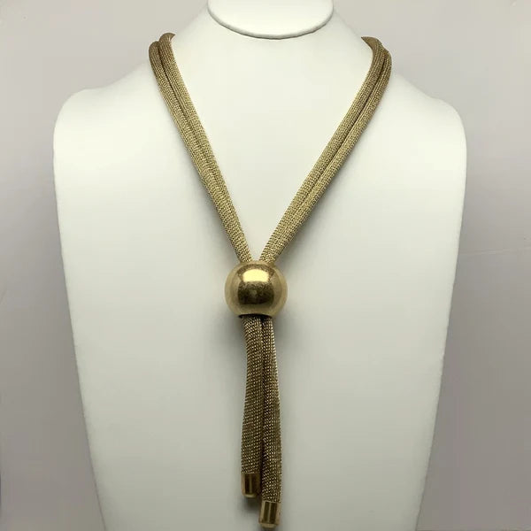 Long Mesh Metal Ball Tie Necklace