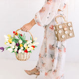 Woven wicker bucket bag