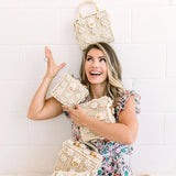 Woven wicker bucket bag