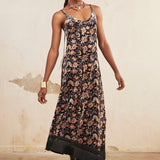 LONG FLORAL PRINT VELVET DRESS