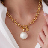 Cotton Pearl On Gold Toggle Necklace