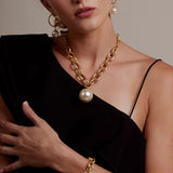 Oval Link Pearl Charm Bracelet