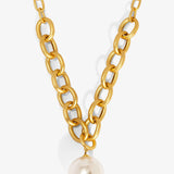 Oval Link Pearl Charm Collar Necklace