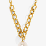 Oval Link Pearl Charm Collar Necklace
