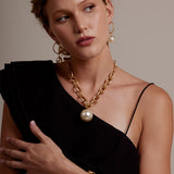 Oval Link Pearl Charm Collar Necklace