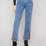 Lace Embroidered Stretch Denim Pants