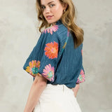 Embroidered Puff Sleeve Top