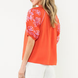 Embroidered Puff Sleeve Top