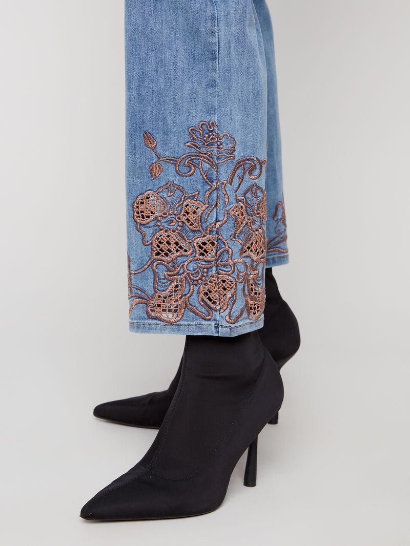 Lace Embroidered Stretch Denim Pants