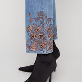 Lace Embroidered Stretch Denim Pants