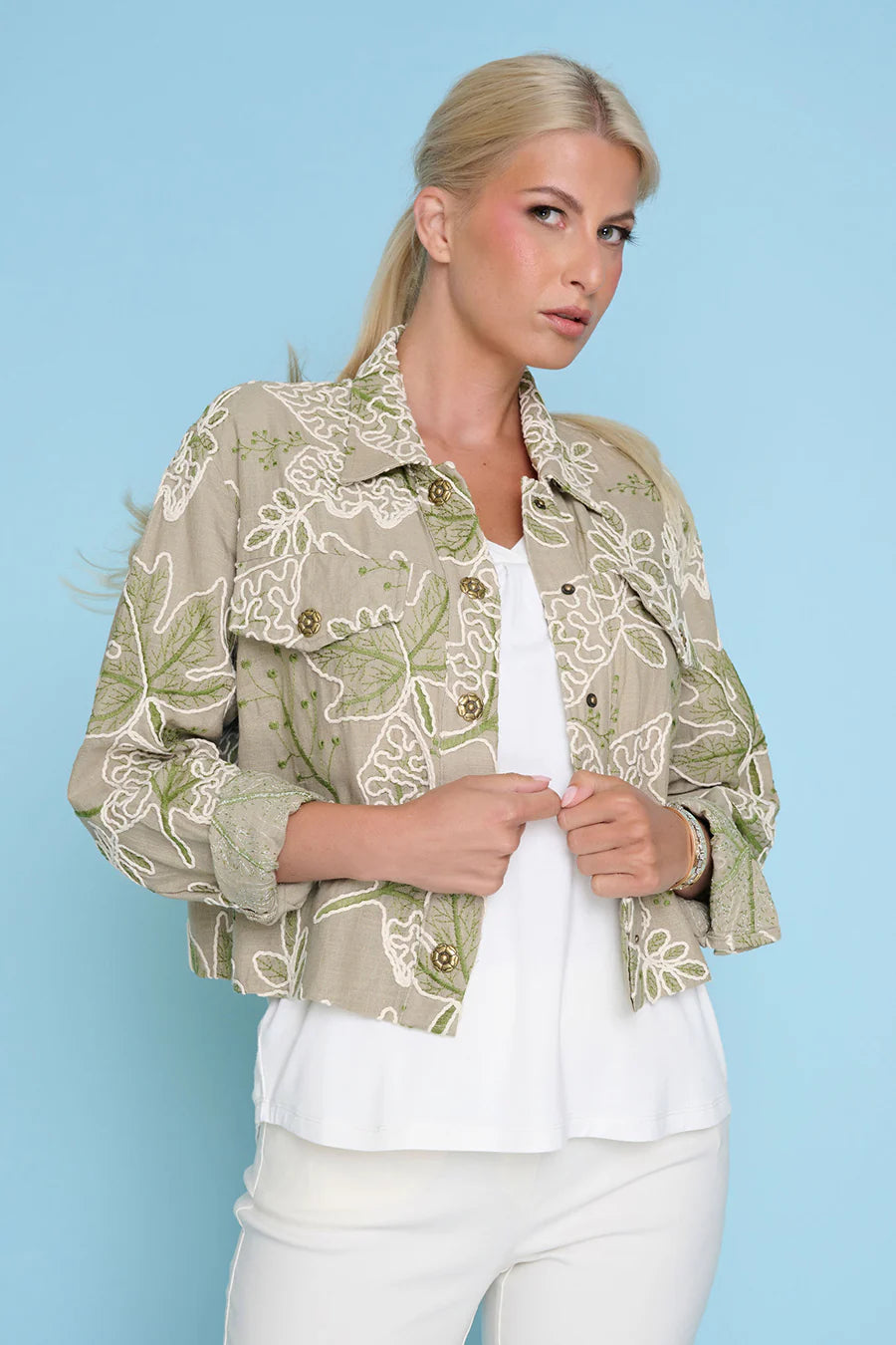 Embroidered Button Front Jacket