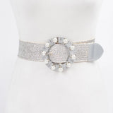 Metallic Stretch Belt with Pearl Metal Buckle