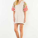 Lucy Suede Embroidered Sleeve Dress