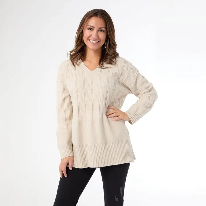 Heavenly-Luxe V Neck Cable Sweater
