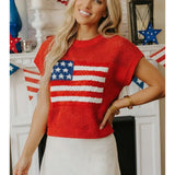 Flag Short Sleeve Sweater Top