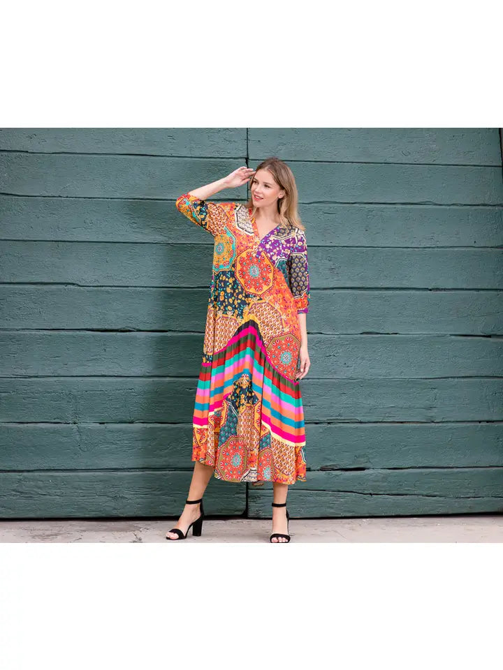 Vintage Boho Mixed Print Maxi dress
