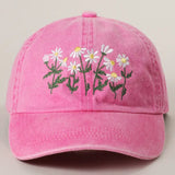 Daisy Bloom Embroidered Cotton Baseball Cap
