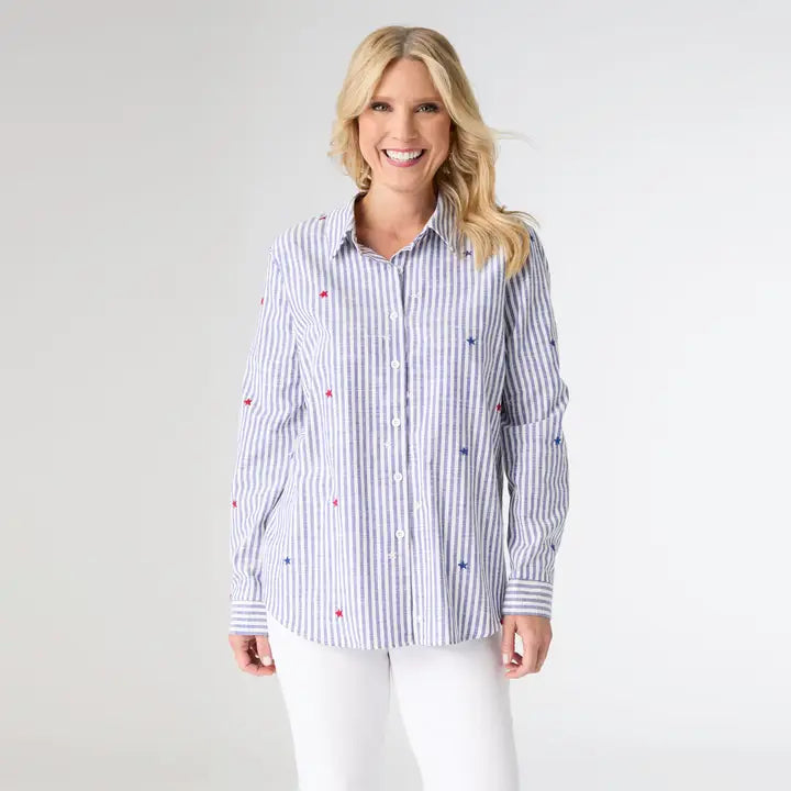 Patriotic Striped Blouse with Stars