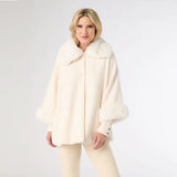 Janera 3/4 Sleeve Button Wrap With Faux Fur Trim