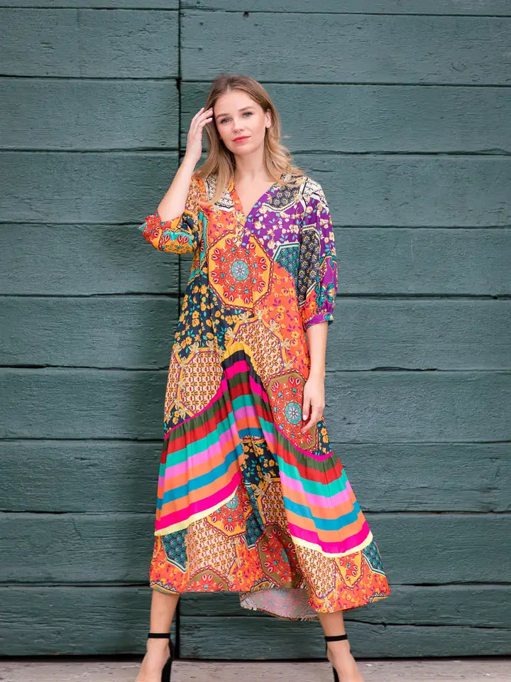 Vintage Boho Mixed Print Maxi dress