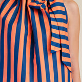 Ruffle Neck Tie Striped Top