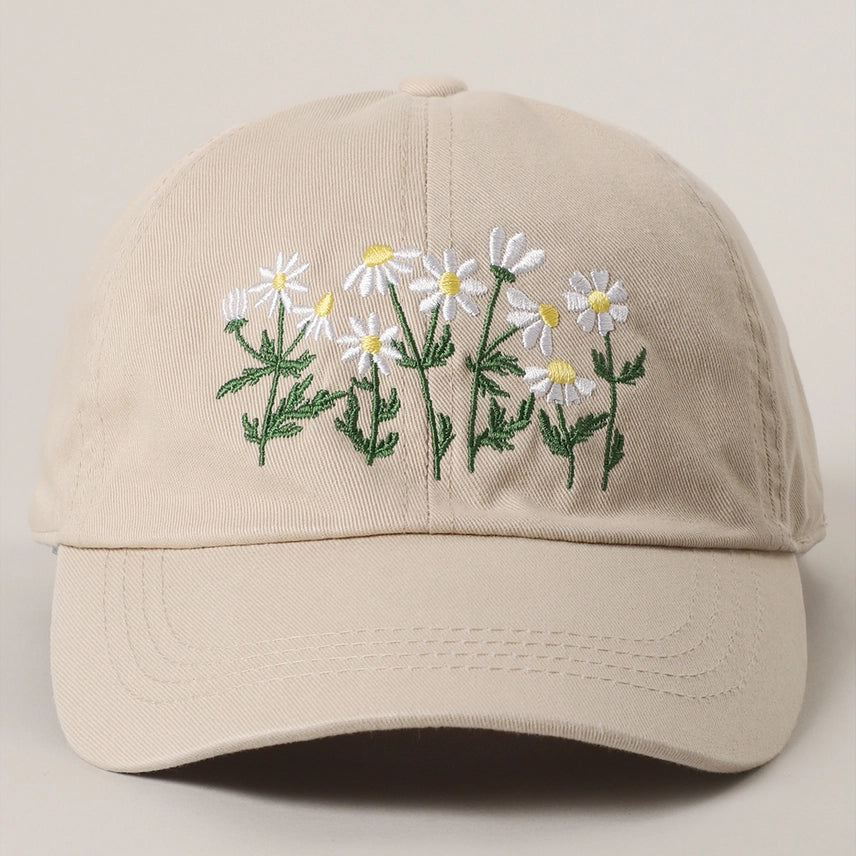 Daisy Bloom Embroidered Cotton Baseball Cap