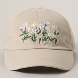 Daisy Bloom Embroidered Cotton Baseball Cap