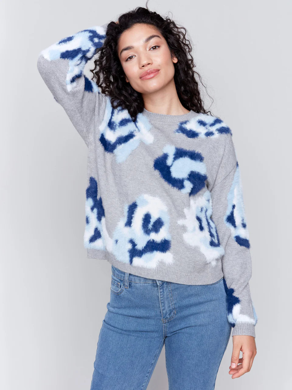 Fuzzy Floral Jacquard Sweater