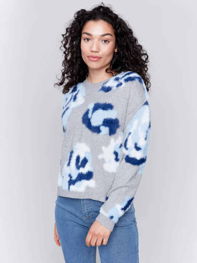 Fuzzy Floral Jacquard Sweater