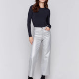 Metallic Wax Flared Pants