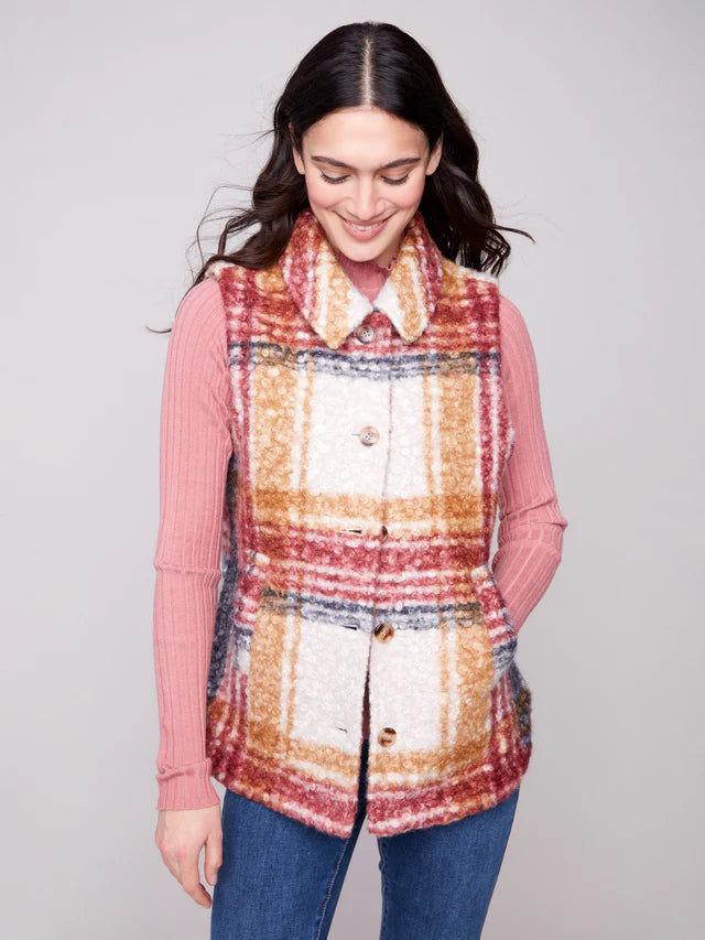 Plaid Boucle Knit Vest