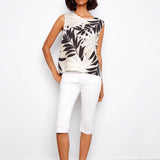 Leaflet Linen Blend Back Button Top