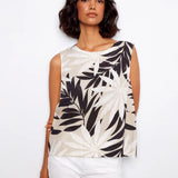 Leaflet Linen Blend Back Button Top