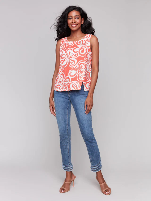 Linen Print Sleeveless Top
