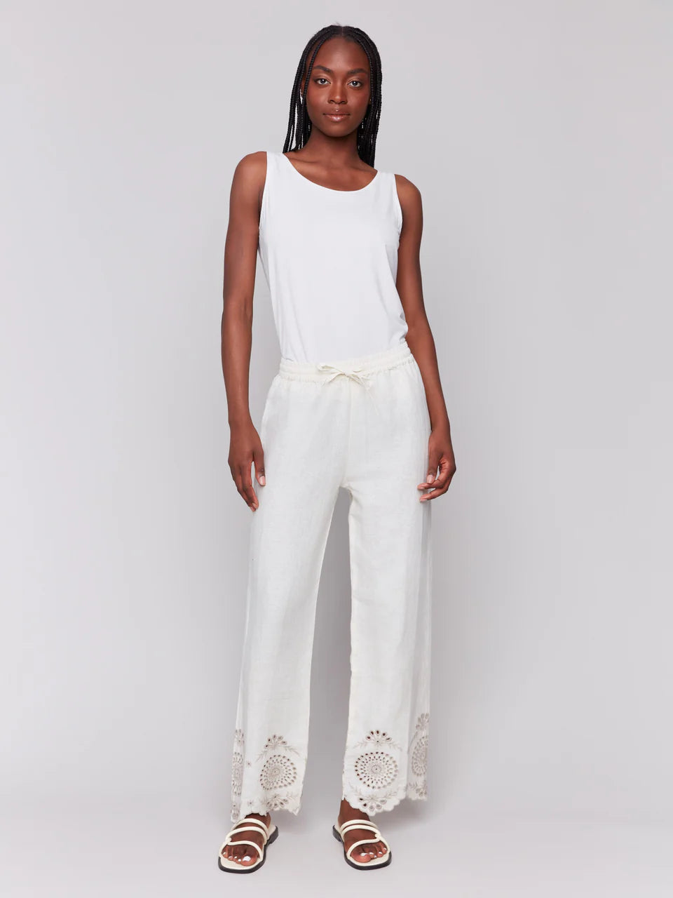 パンツ overdue flair : 25SS / LACE PINTUCK COTTON PANTS (WHITE) Pintuck Wide-Leg Pant in Pants & Shorts | Vince