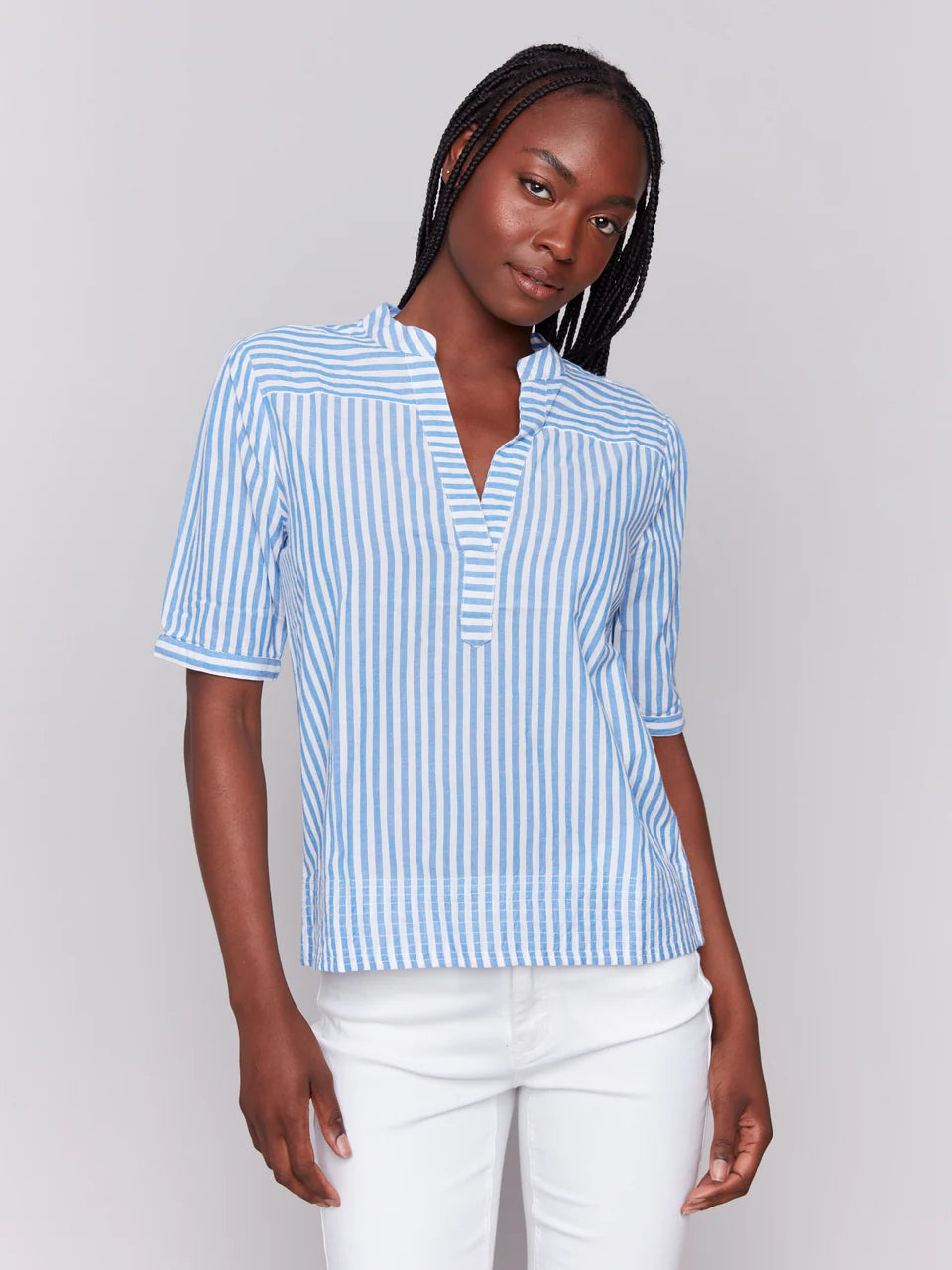 Striped Popover Blouse