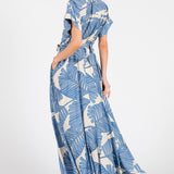 Palm Print Short Sleeve Dress
