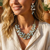 Aqua Blue Beaded Coastal Statement Necklace