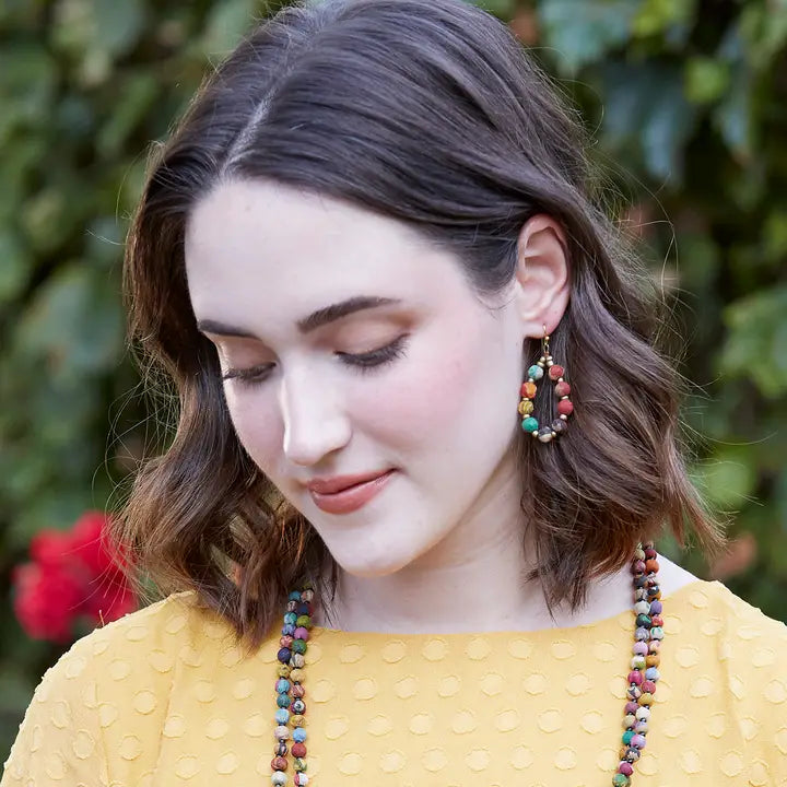 Kantha Beaded Teardrop Earrings