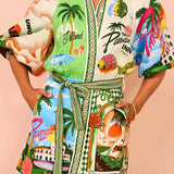 Summer Tropical Shirt Dress