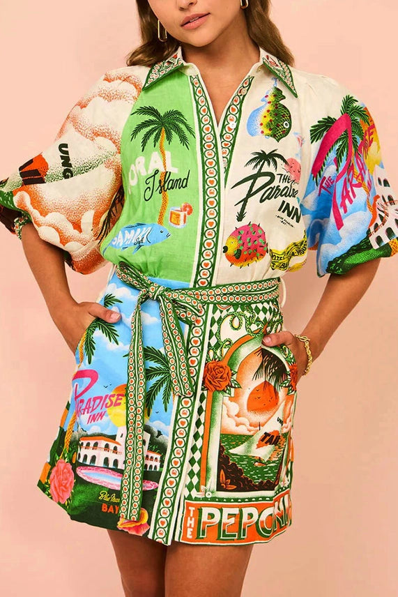 Summer Tropical Shirt Dress