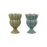Stoneware Scalloped Footed Vase