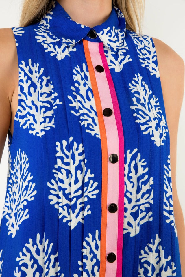 Sleeveless Button Trim Dress