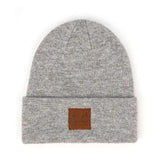 Soft Ribbed Leather Patch Beanie