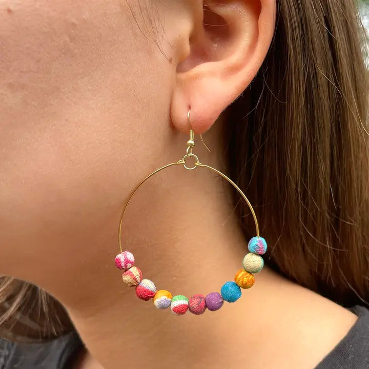 Kantha Beaded Hoops