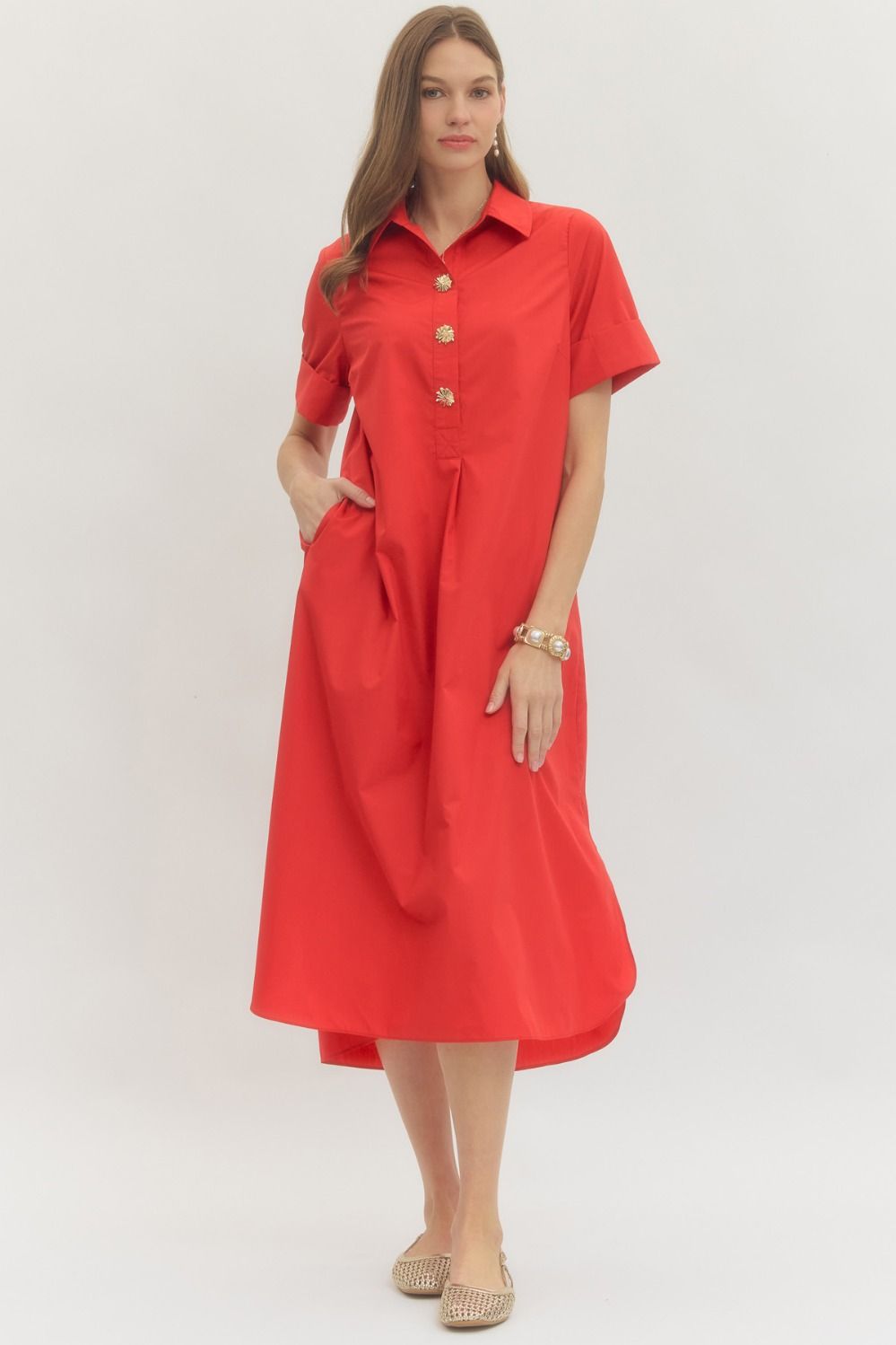 The Bella Snap Button Midi Dress