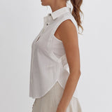 Solid Button Sleeveless Top
