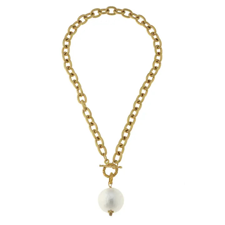 Cotton Pearl On Gold Toggle Necklace