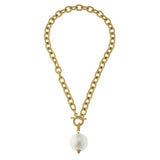 Cotton Pearl On Gold Toggle Necklace
